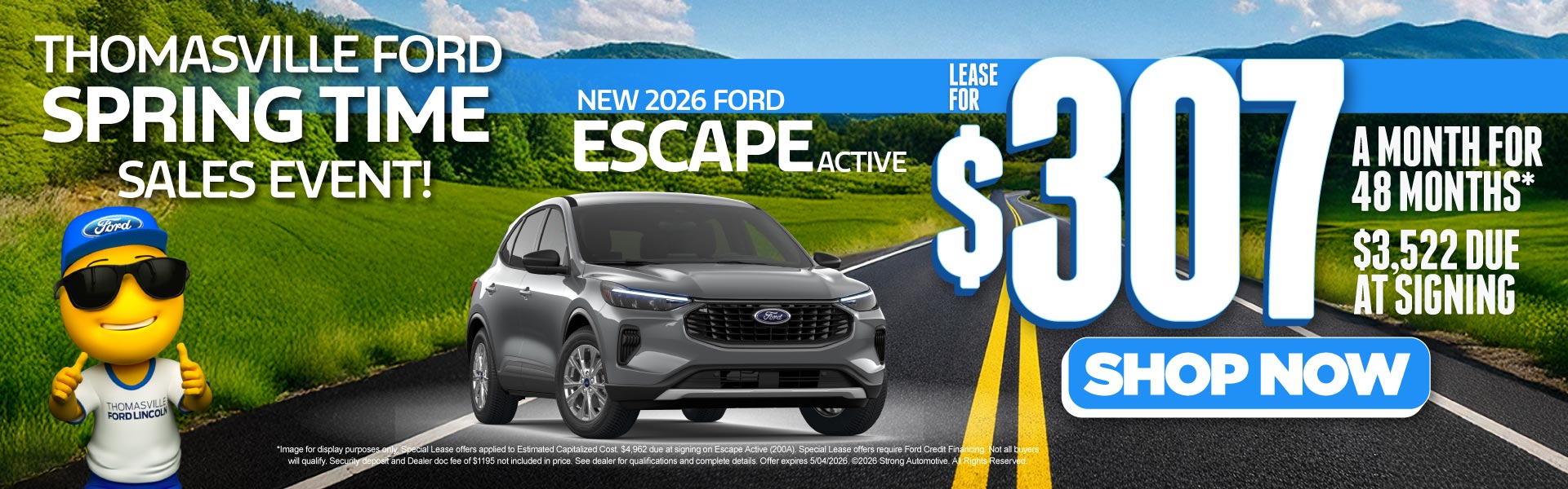 NEW 2026 ESCAPE ACTIVE 	"LEASE $307 A MO/ 48 MO* $3,522 DAS"