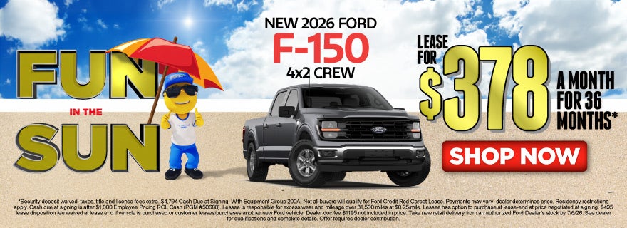 NEW 2026 FORD F-150 4X2 CREW	LEASE FOR $378 / 36 MONTHS*